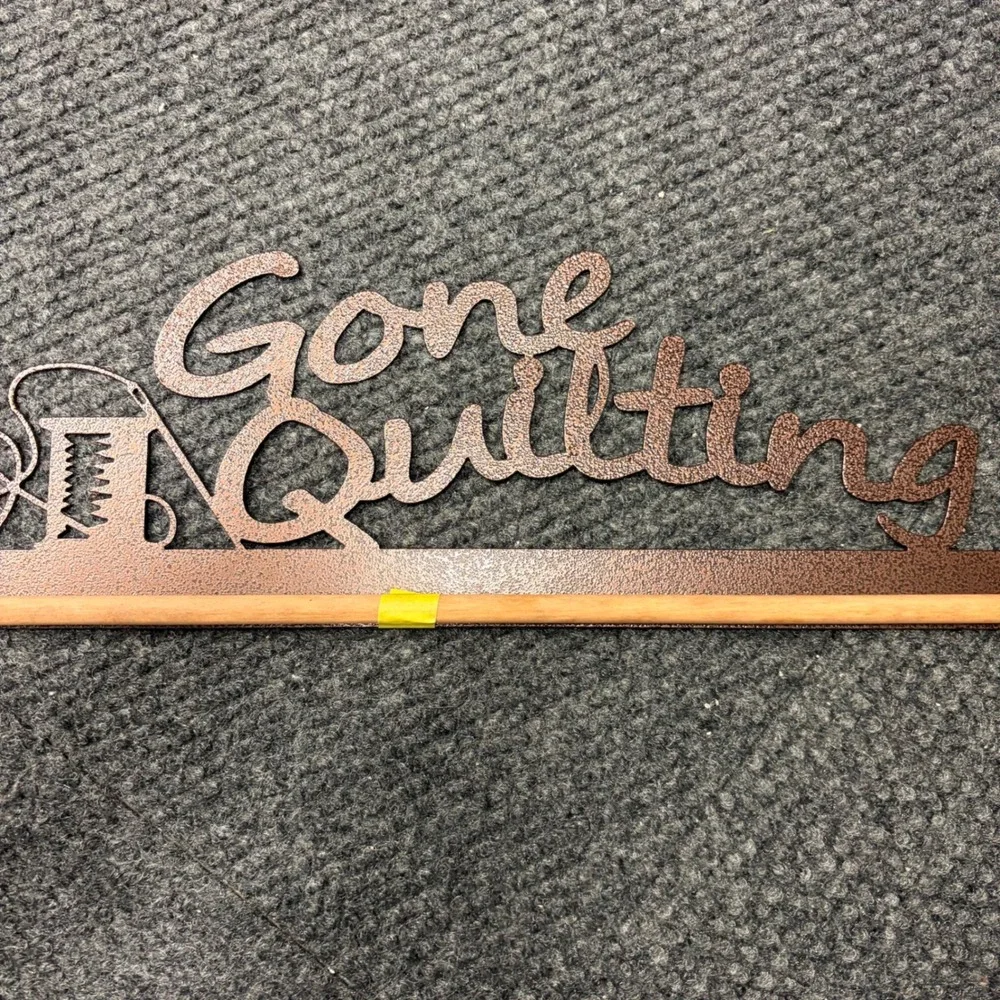 Gone Quilting Metal Wall Quilt Hanger 18 Inch Copper Tone Sign with Wood Dowel